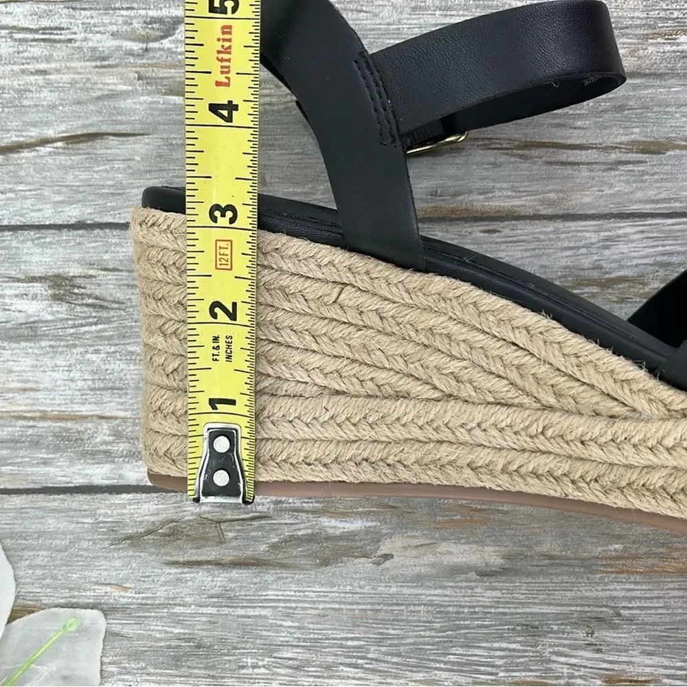 Women's Black Espadrille Wedge Sandals Shoes Size 10